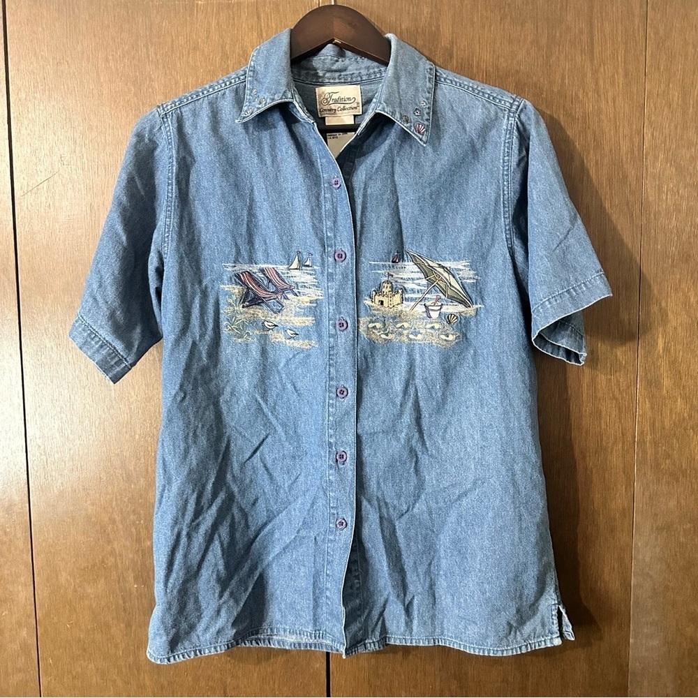 Tradition Country Collection Light Blue Nautical Beach Embroidered Shirt Sz M - Picture 2 of 12